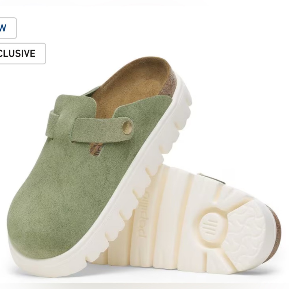 Boston Chunky Suede Leather Birkenstocks 
Green Tea 
Size 38